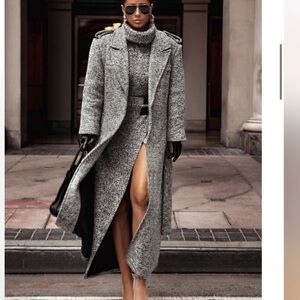 Stylish Gray Long Coat and Dress Set